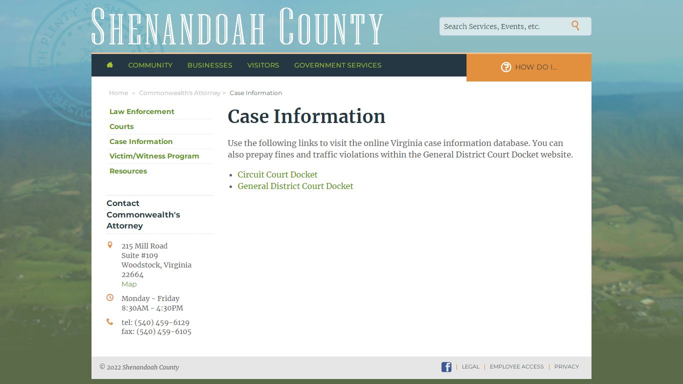 Case Information - Shenandoah County, Virginia