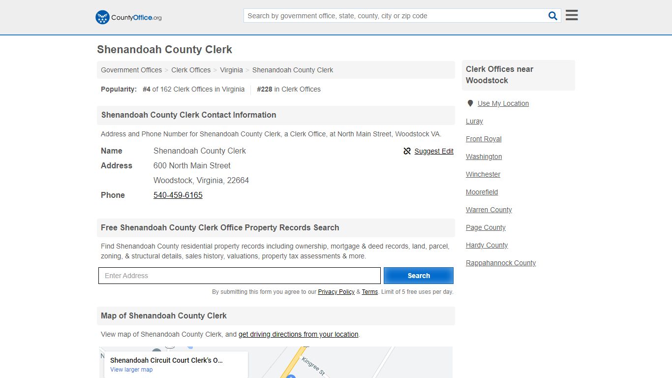 Shenandoah County Clerk - Woodstock, VA (Address and Phone)